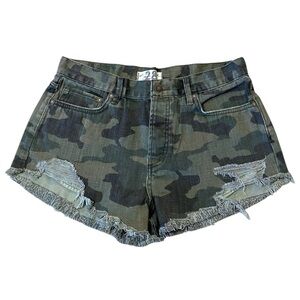 Free People Good Vibrations Camo Shorts Cutoff Denim 28 Distressed Festival Boho